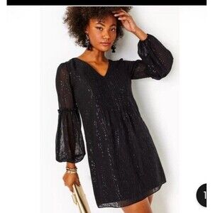 Lilly Pulitzer Cleme Silk Dress Onyx Fish Clip Chiffon Size 10